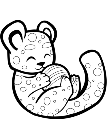 Cute Cheetah Playing With A Ball Coloring Page